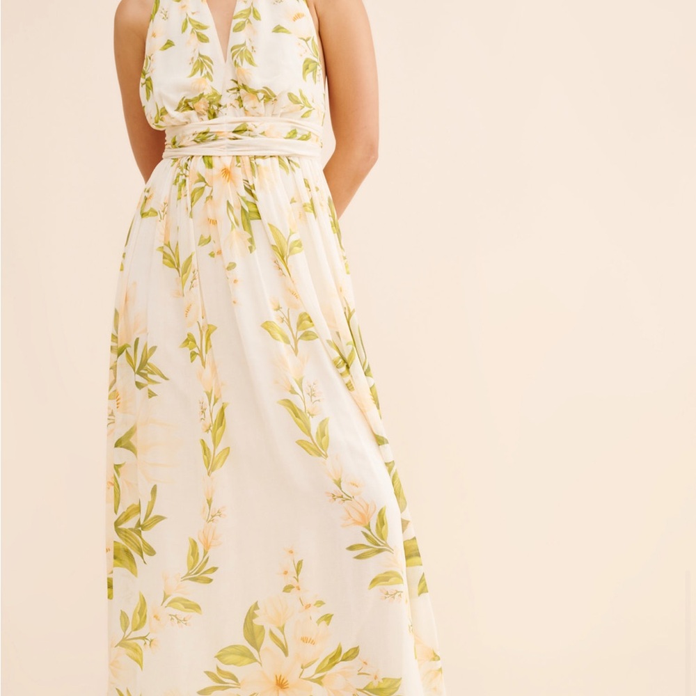 FARM Rio Anthropologie Chiffon V Neck Halter Dress Floral Print
